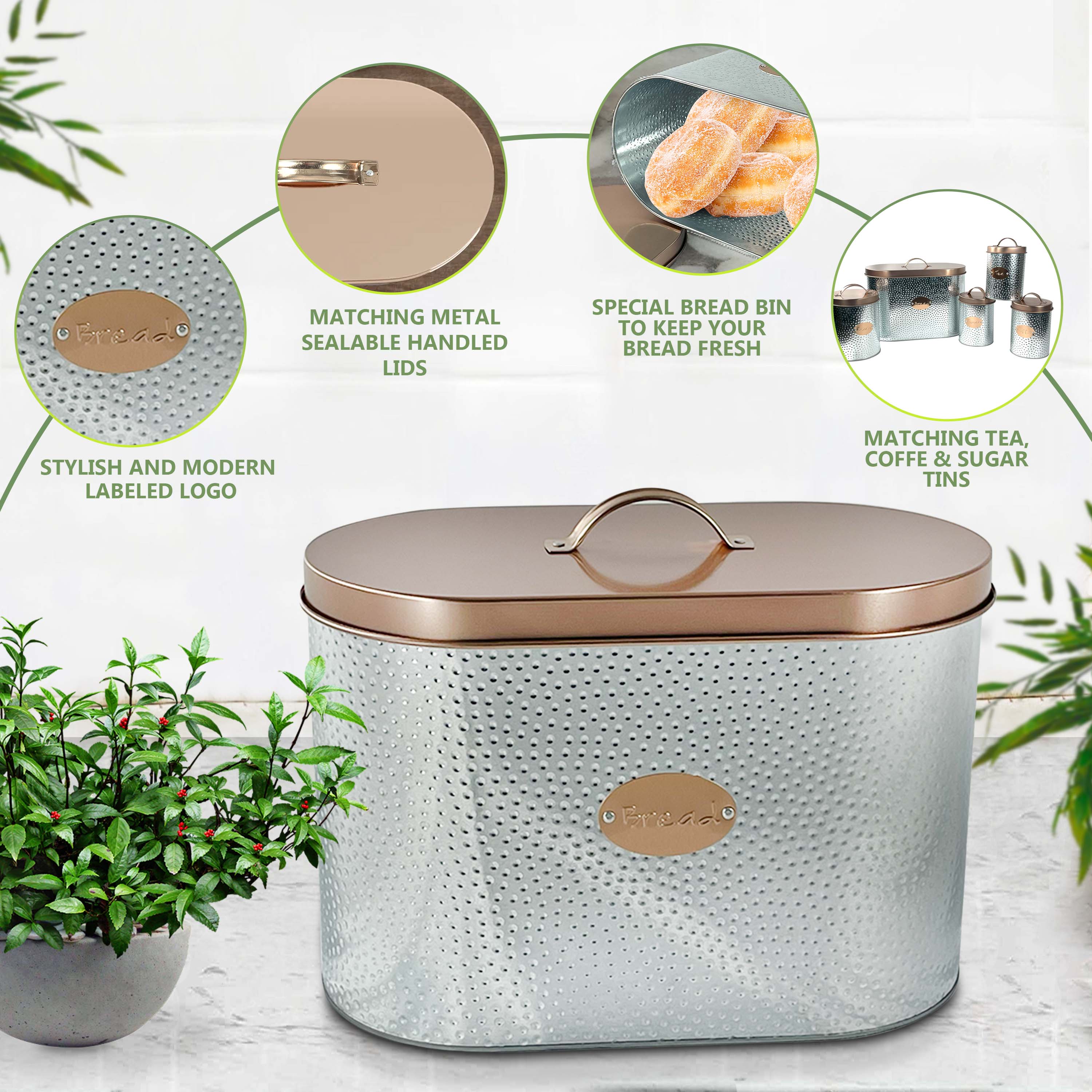 5PCs Metal Bread Bin Storage Box - Sliver/Golden