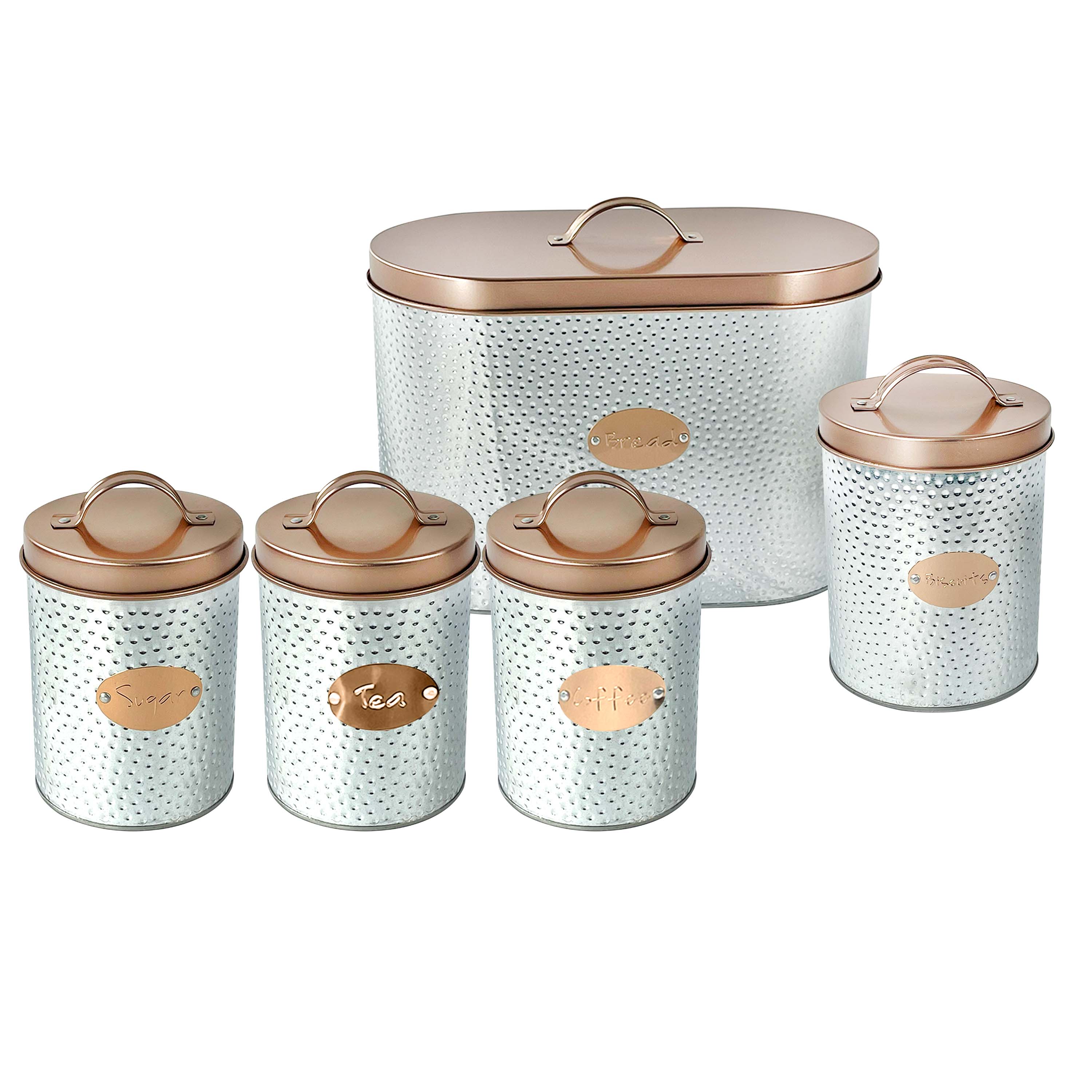 5PCs Metal Bread Bin Storage Box - Sliver/Golden