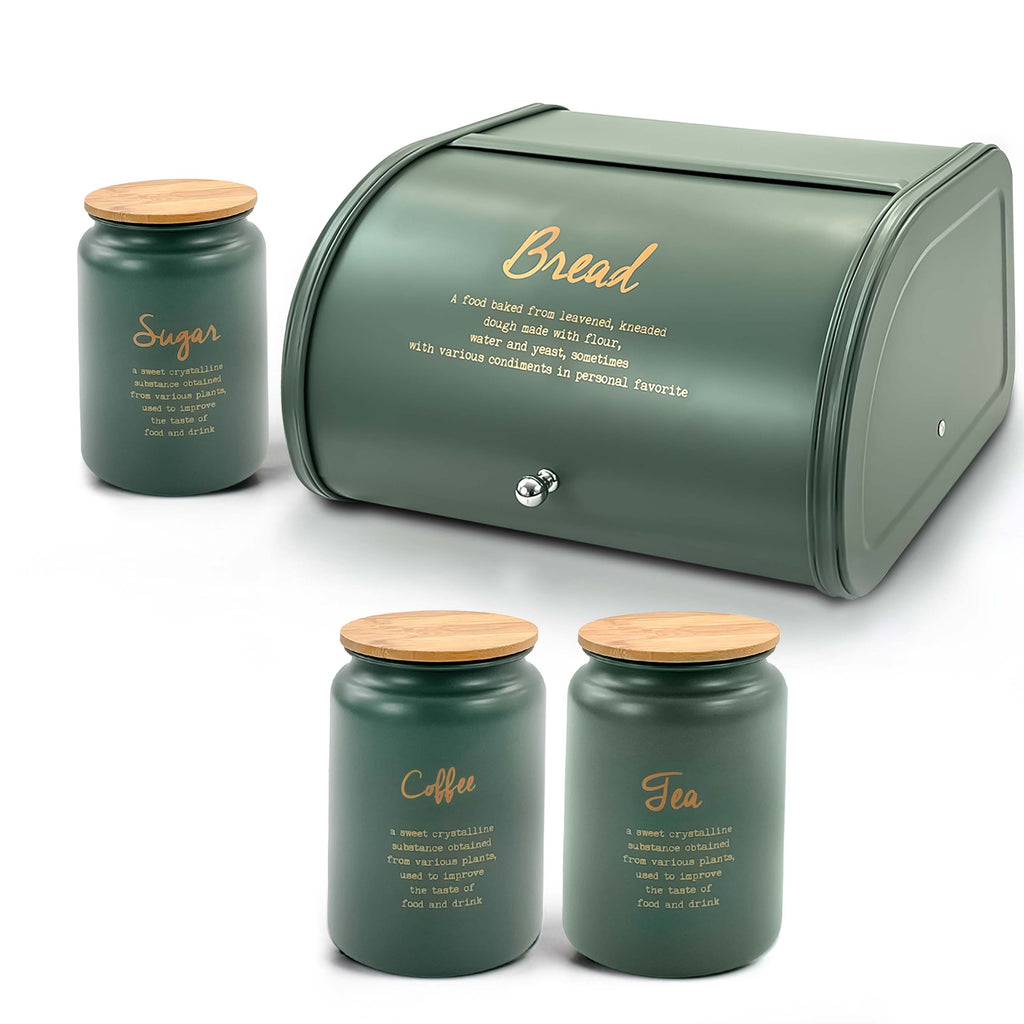 4PCs Metal Bread Bin Storage Box - Green