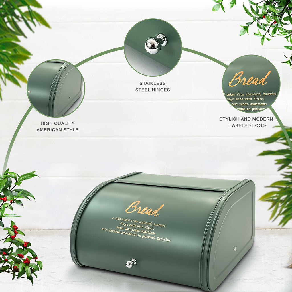 4PCs Metal Bread Bin Storage Box - Green