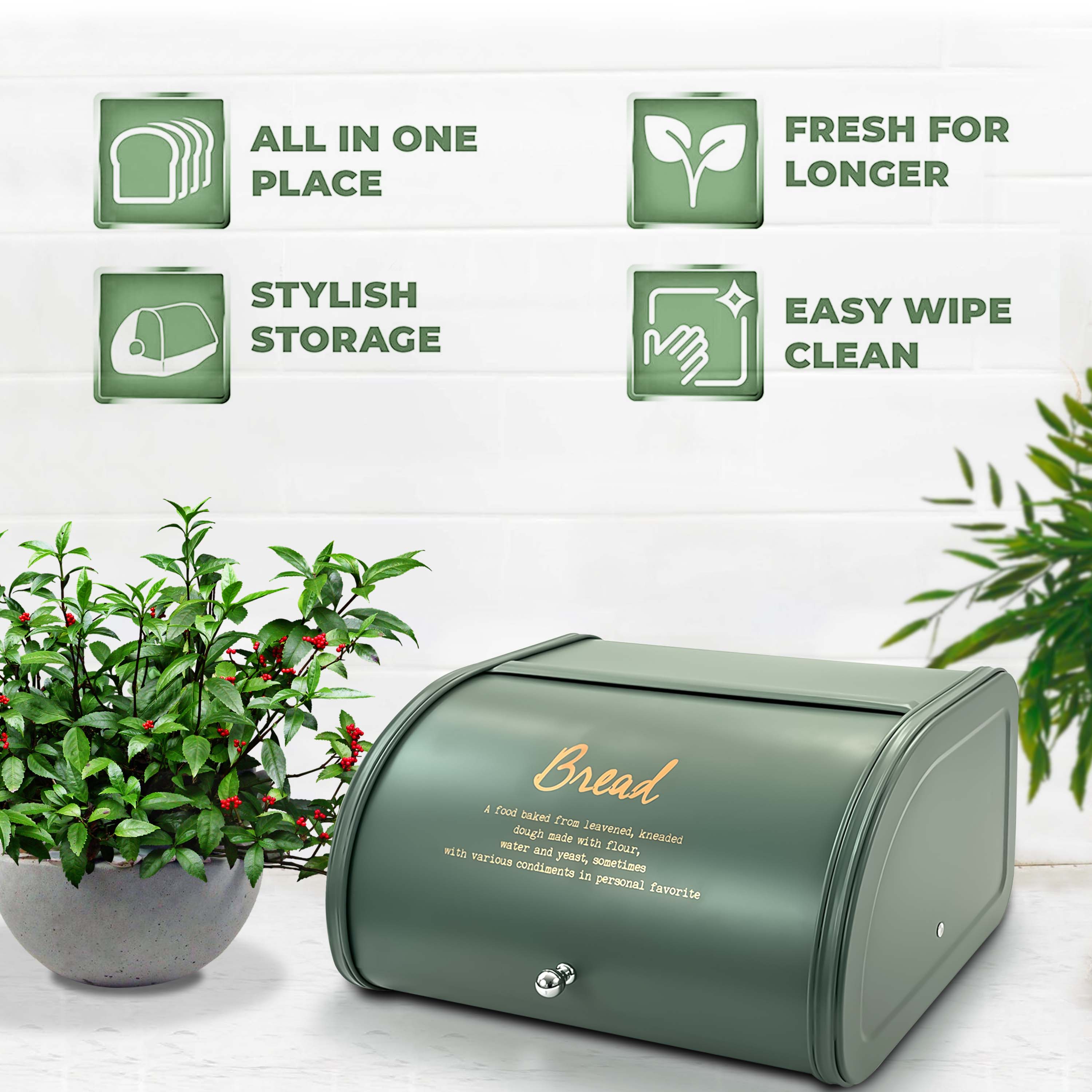 4PCs Metal Bread Bin Storage Box - Green