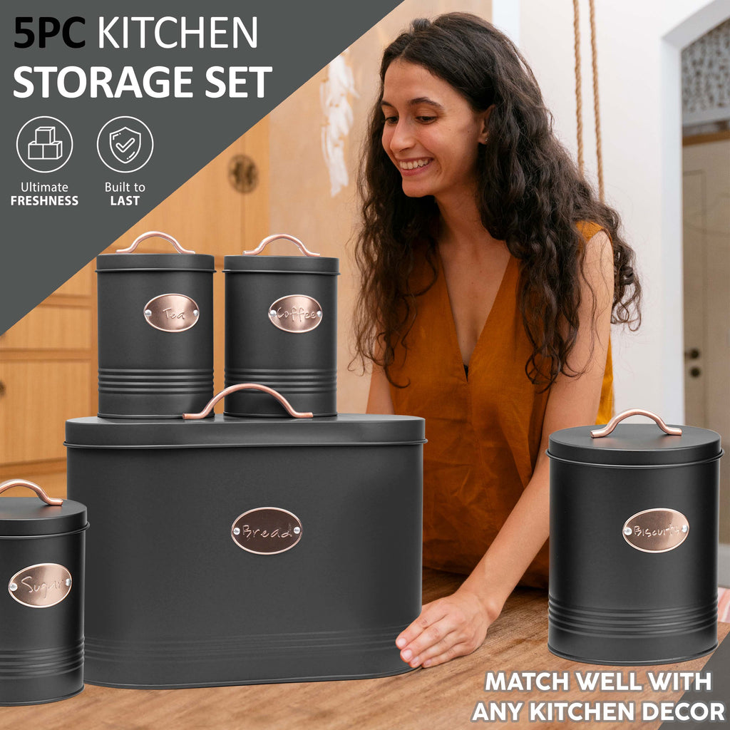 5 Pices Kitchen Food Storage Bread Bin