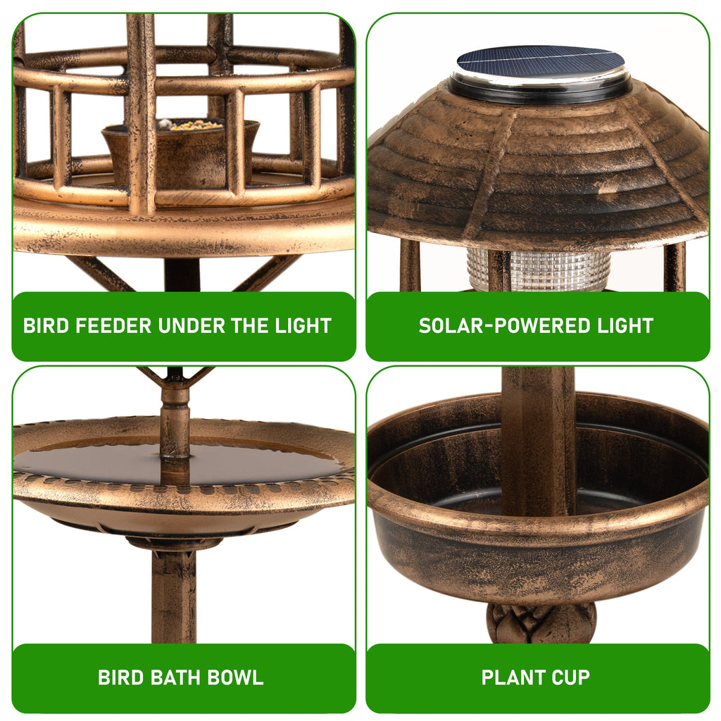 Garden Bird Bath Solar Feeding Station