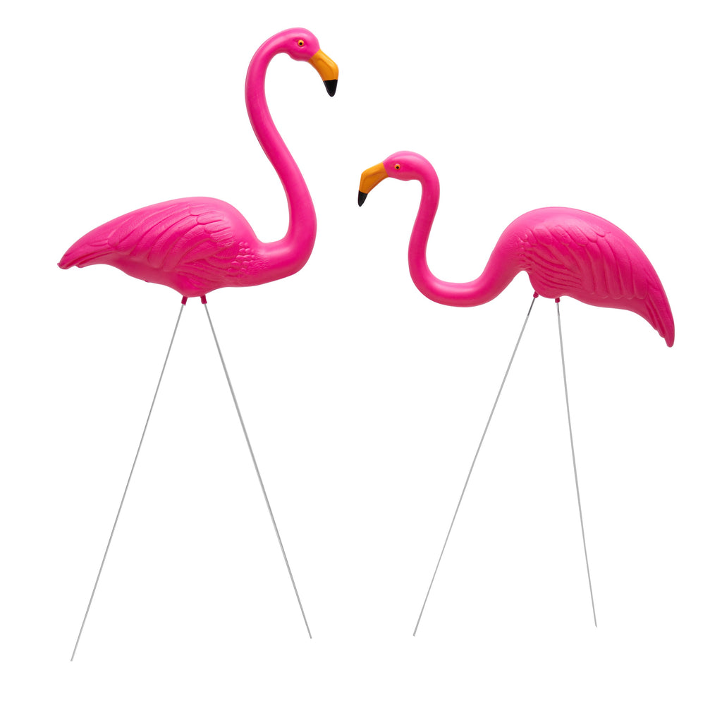 Realistic Pink Garden Flamingo Pair