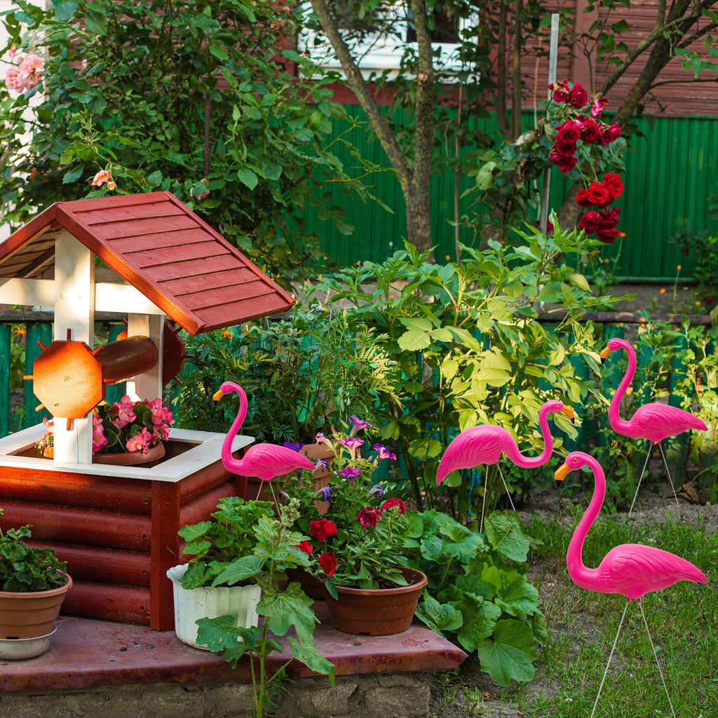 Realistic Pink Garden Flamingo Pair