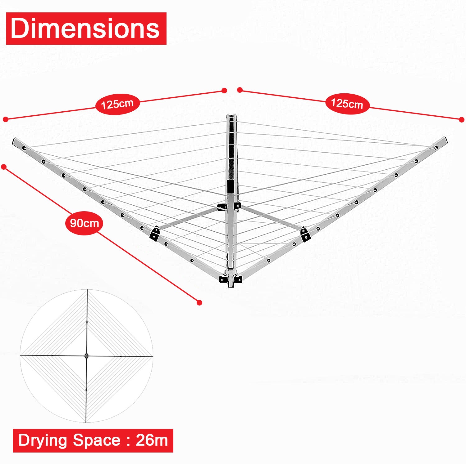 5 Arm 26m Wall Mounted Clothes Airer
