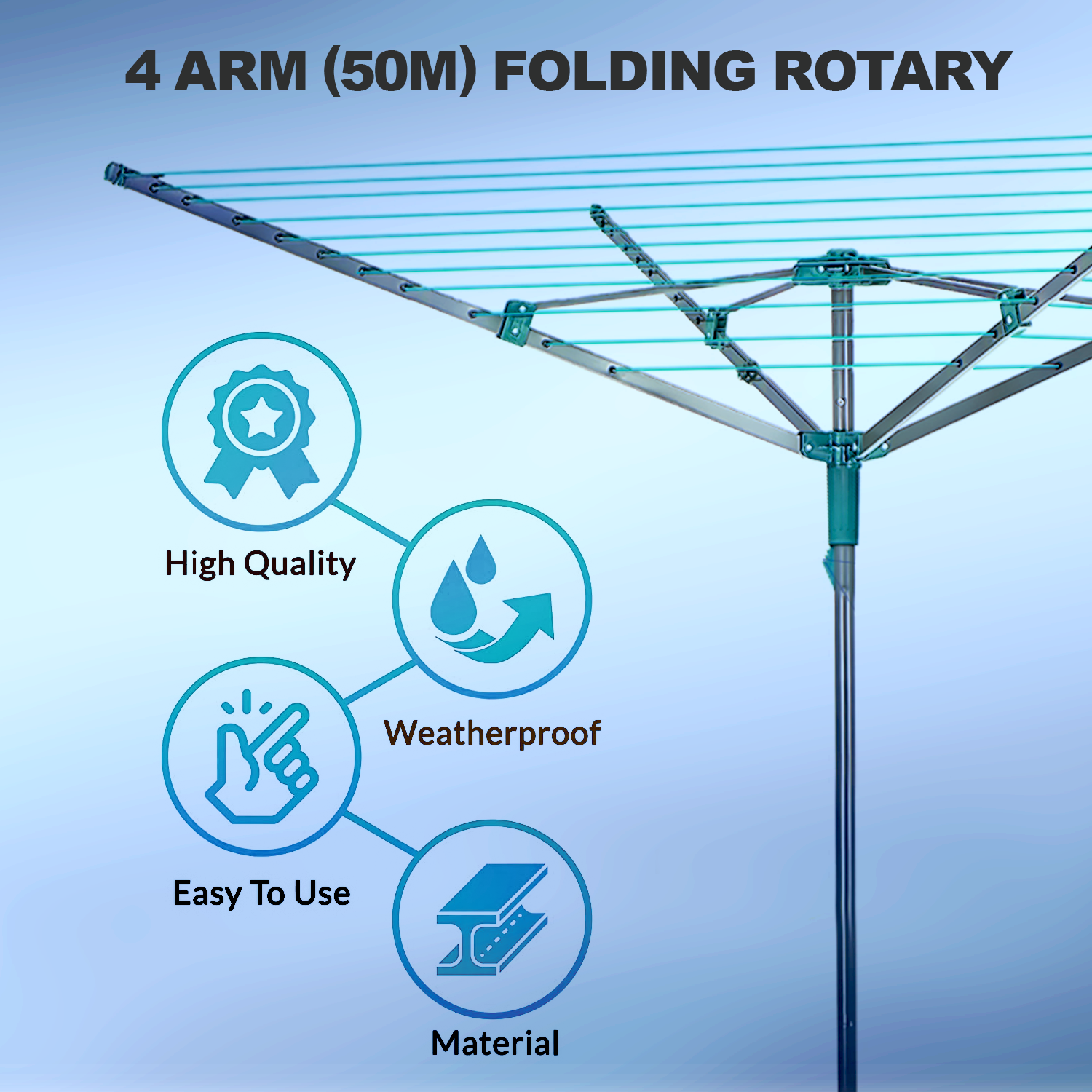 4 Arm Rotary Washing Line Clothes Airer