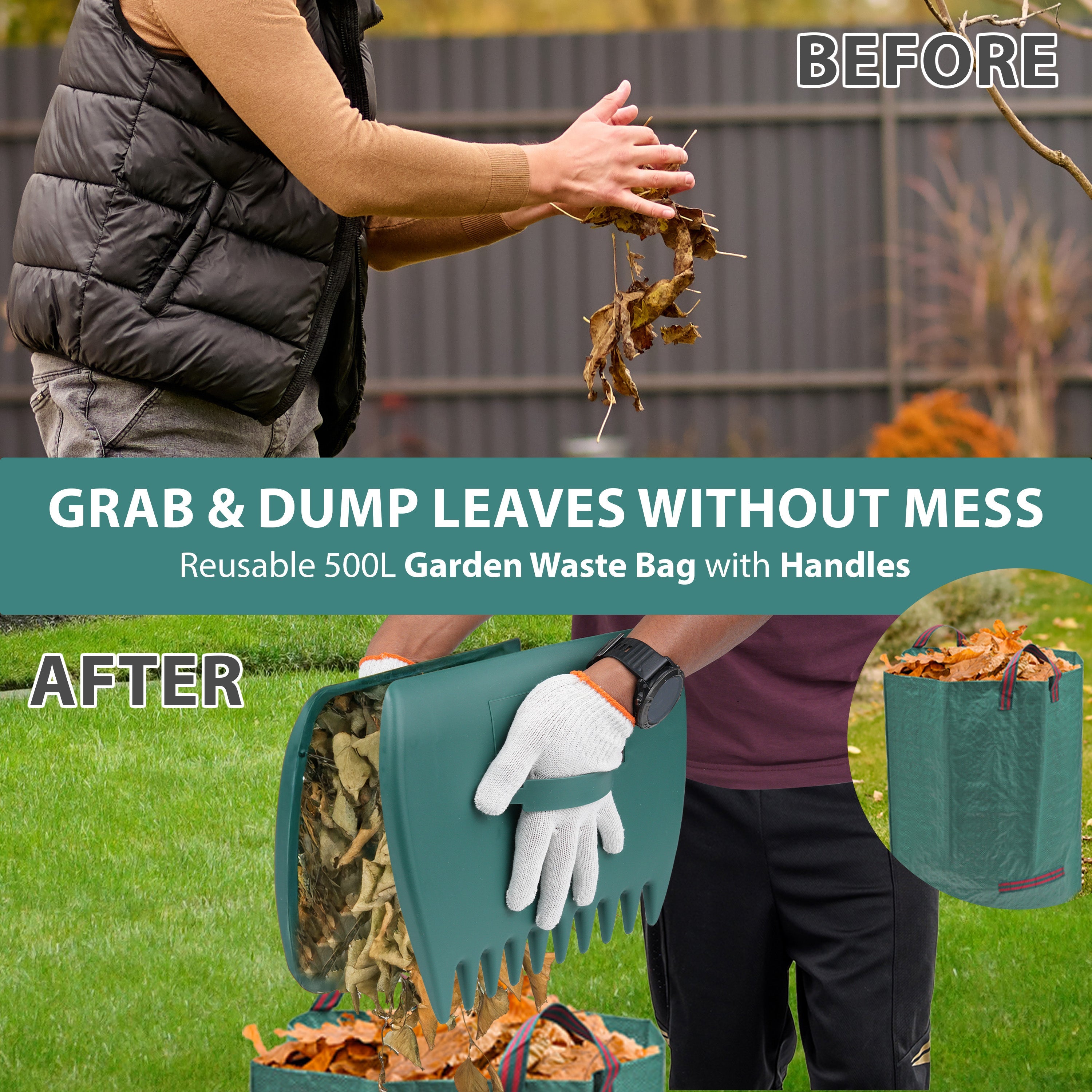 5-in-1 Garden Rake Set with Leaf Grabbers