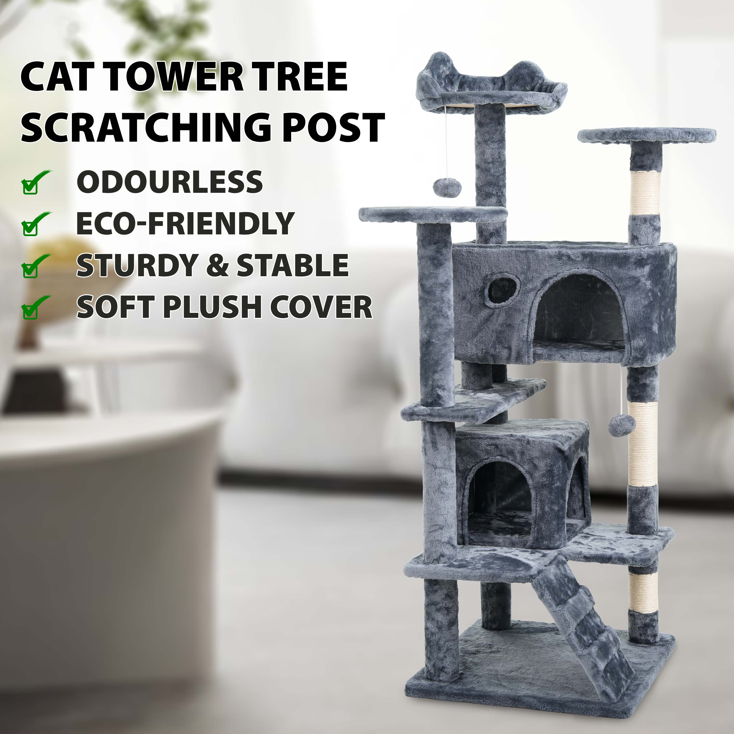 138cm Large Cat Tree Multilevel Scratching Post