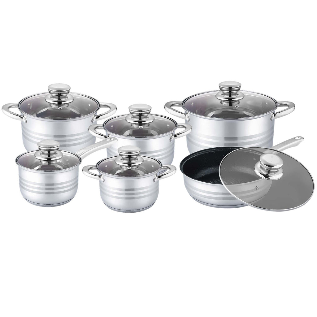 12Pcs Stainless Steel Cookware Set With Glass Lids