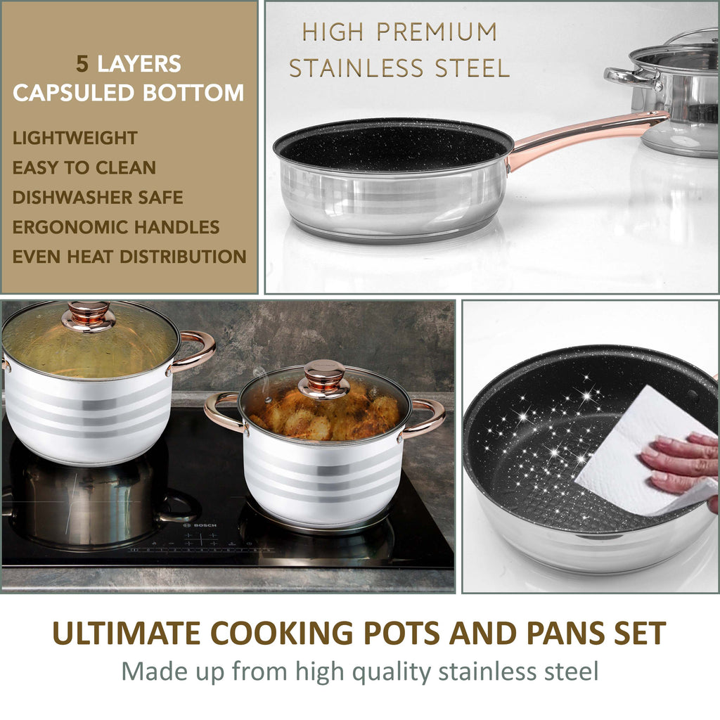 12Pcs Stainless Steel Cookware Set With Glass Lids
