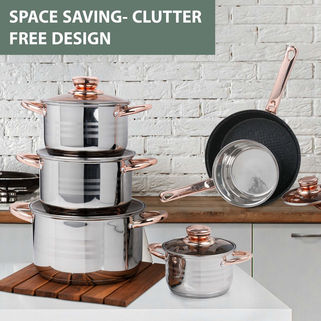 12Pcs Stainless Steel Cookware Set With Glass Lids