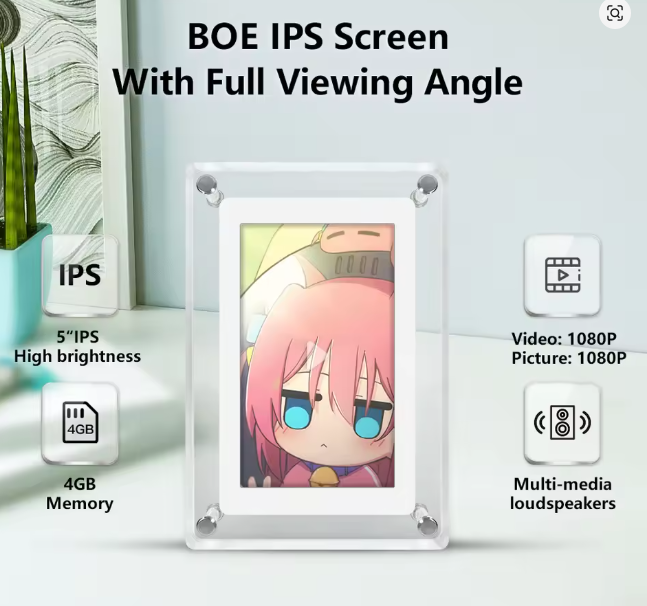 Acrylic Digital Photo Frame 5 Inch – Portable Vertical Display with IPS Screen & 4GB Memory