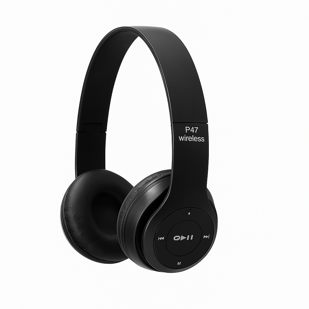 P47 Wireless Bluetooth Headphones – Handsfree Noise Cancelling Over-Ear Headset with Mic, Stereo Sound, Foldable Earphones Compatible with iPhone, Samsung S22, Huawei & More