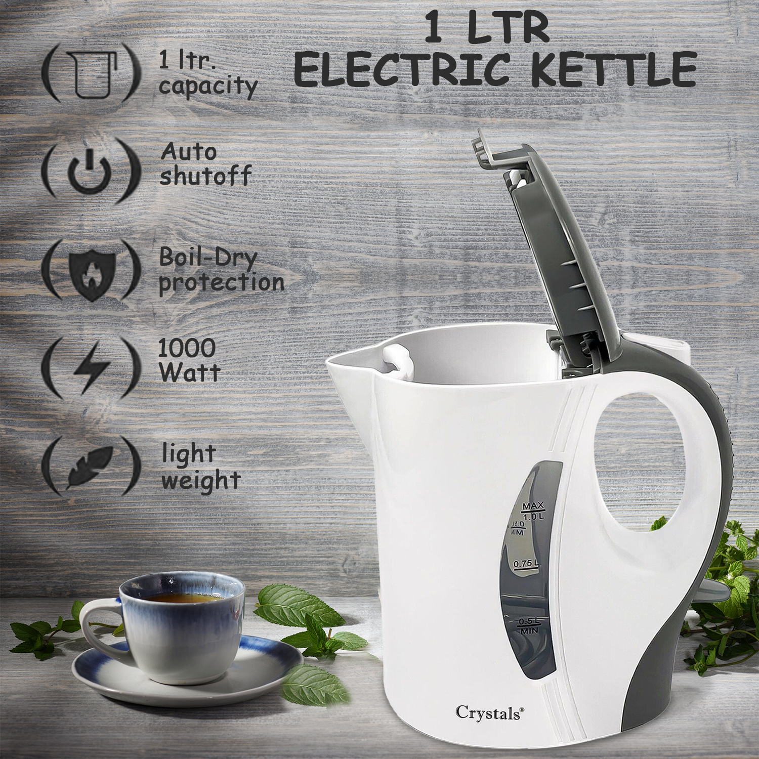 1 Litre Electric Cordless Kettle