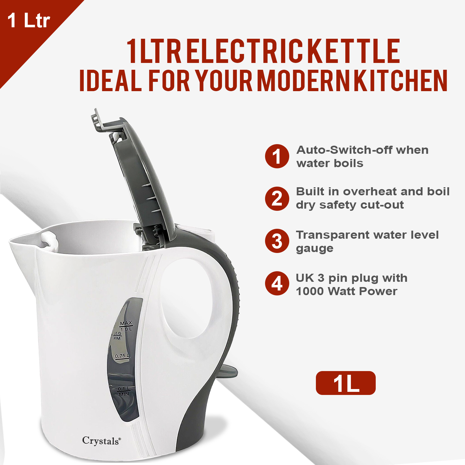1 Litre Electric Cordless Kettle