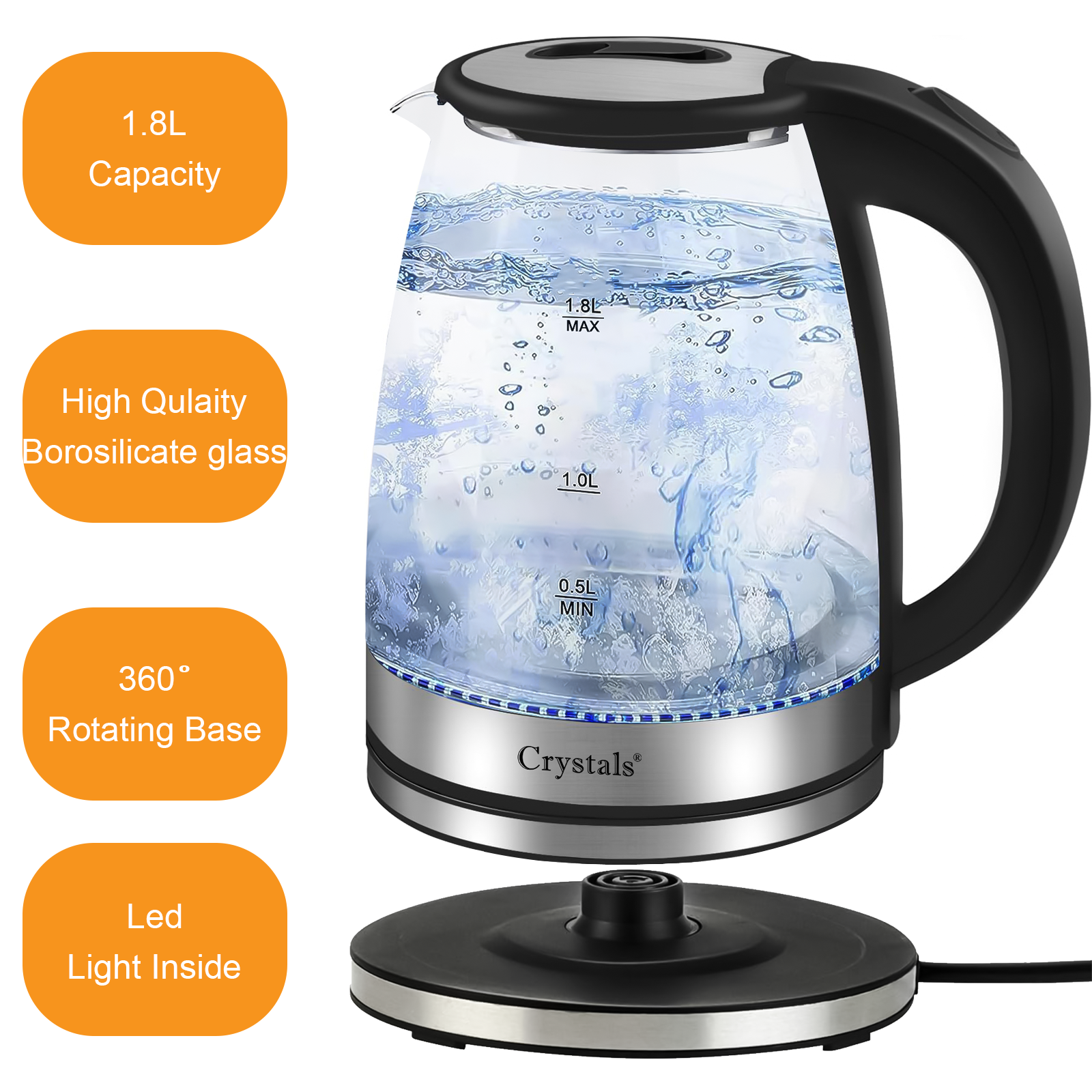 1.8L/1500W Electric Glass Kettle