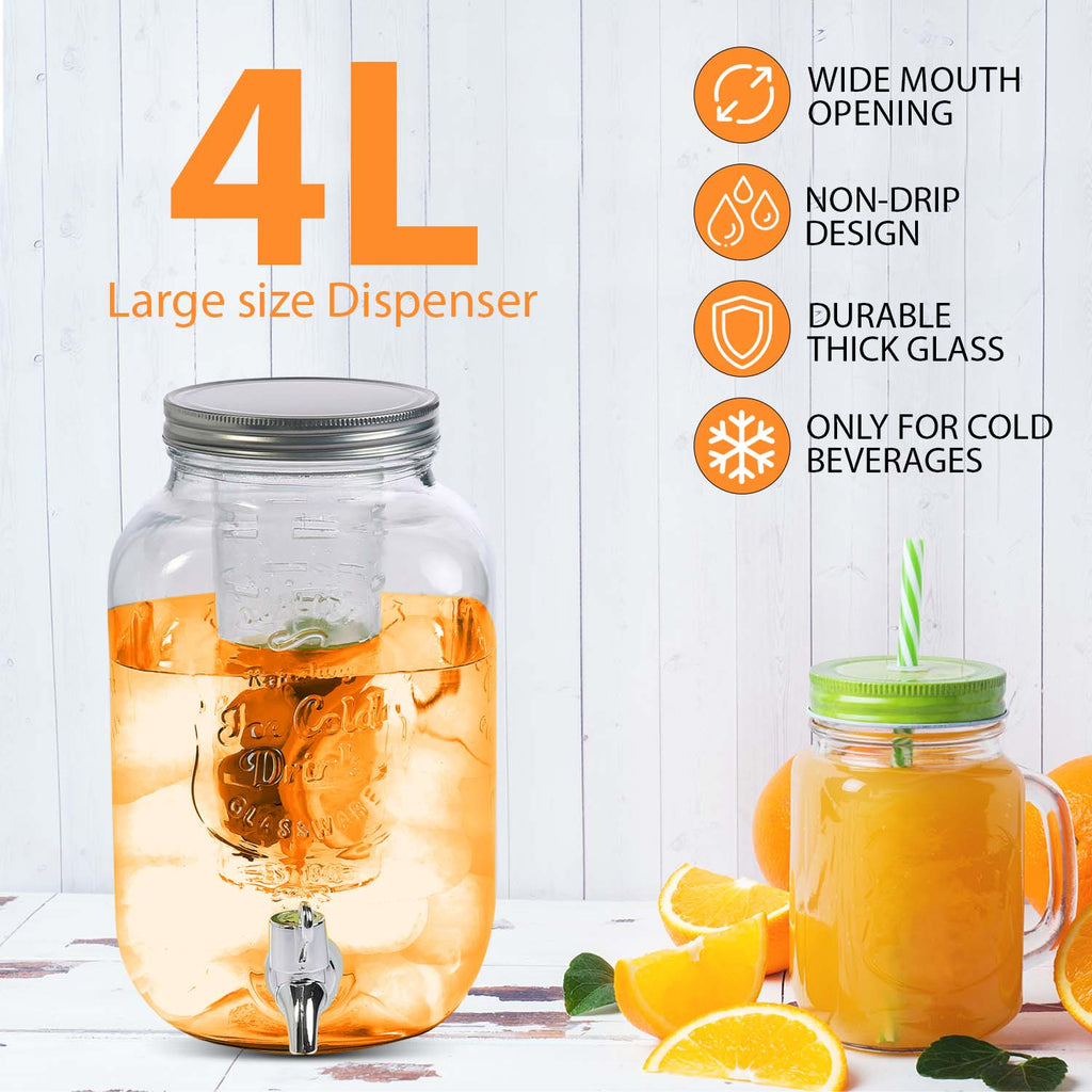 4L Glass Vintage Beverage Drinks Dispenser