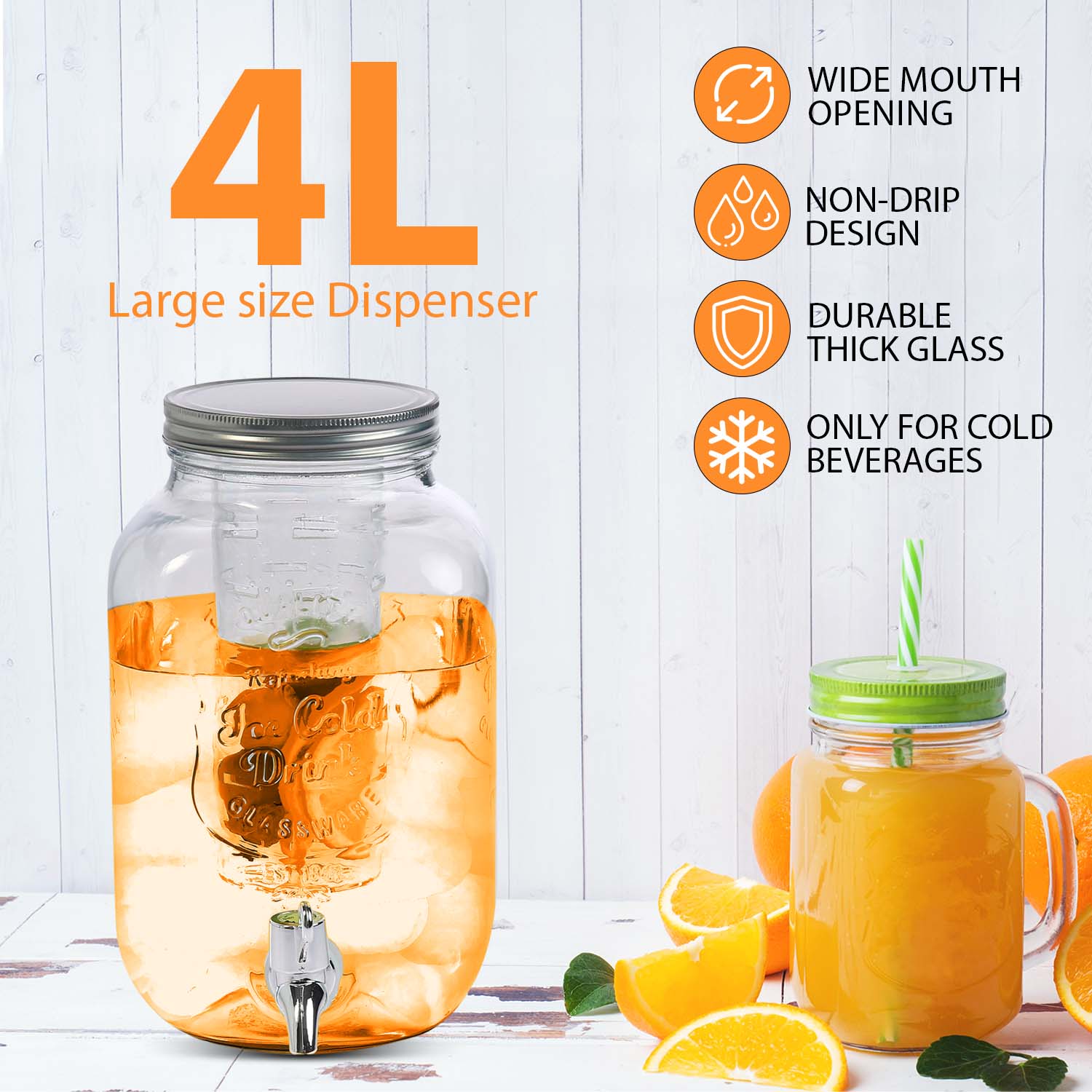 4L Glass Vintage Beverage Drinks Dispenser