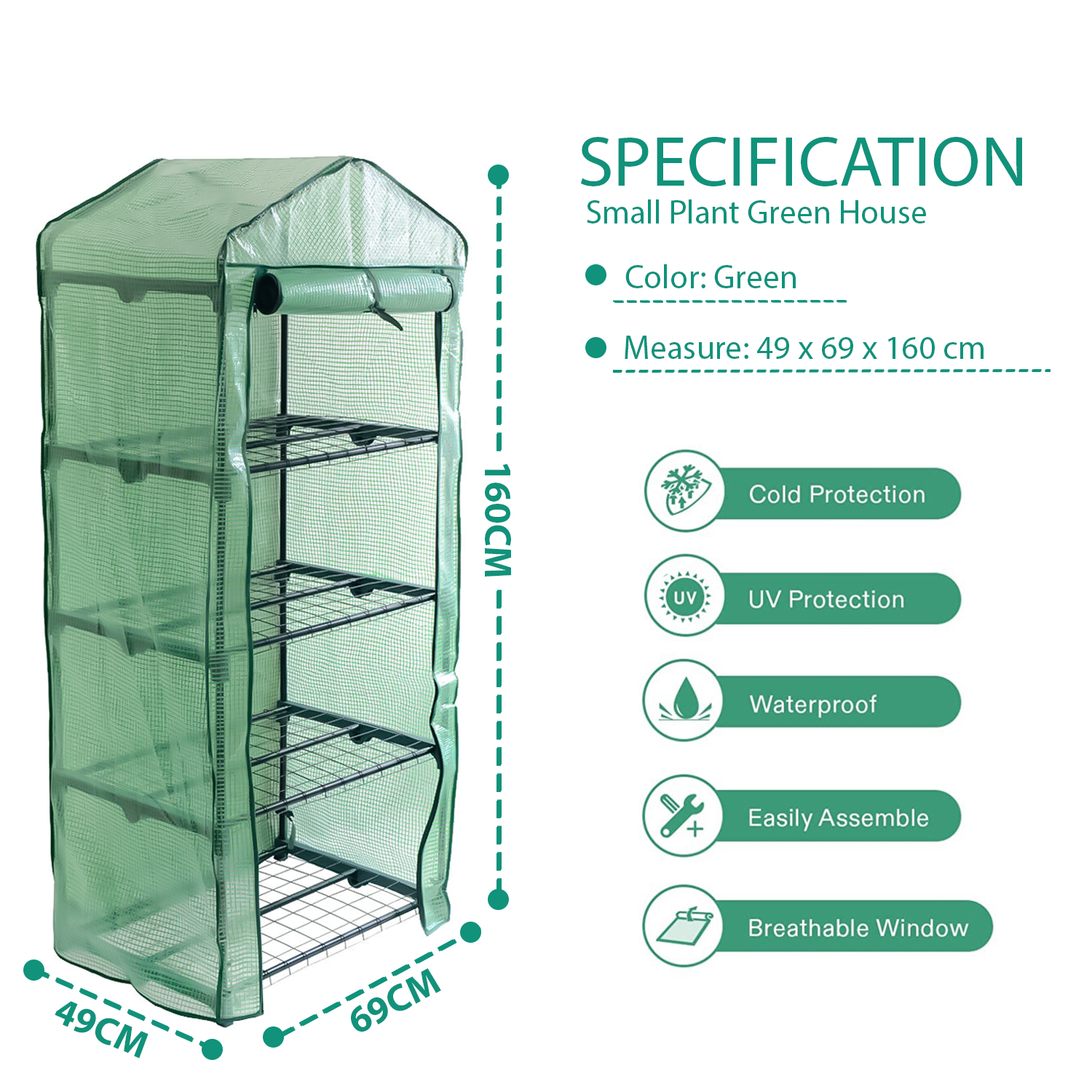 4 Tier Weatherproof Green House with Shelves