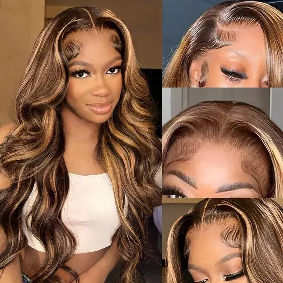 Pre Plucked P4/27 Highlight Ombre Body Wave 13x6 Human Hair Wig Honey Blonde Colored HD Lace Frontal Wigs for Black Women