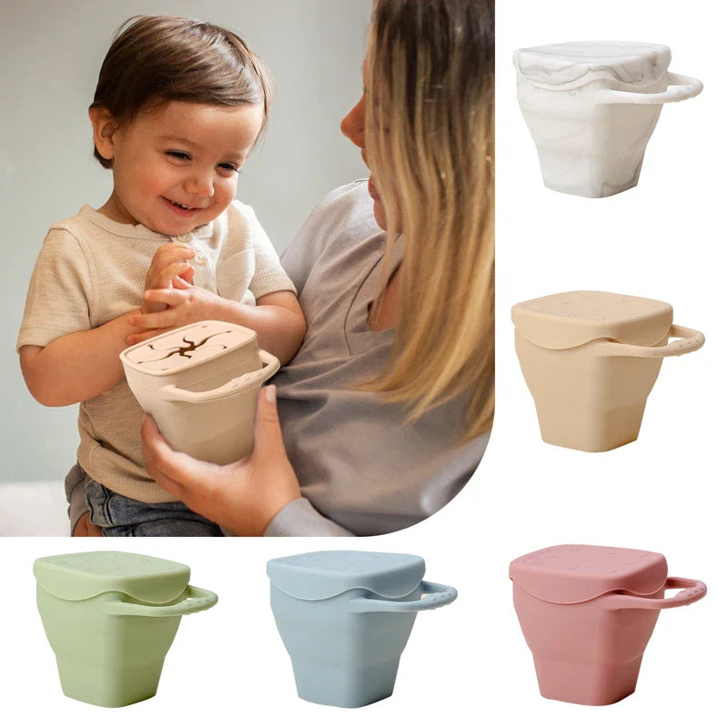 Baby Silicone Snack Cups for Toddlers Spill Proof Collapsible Toddle Portable Silicone Snack with Lids Baby food Storage Tank