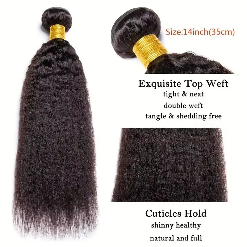 Kinky Straight Human Hair Weave Bundles Deal Raw Virgin Hair Double Weft Yaki Straight Hair Extensions With Closure Frontal