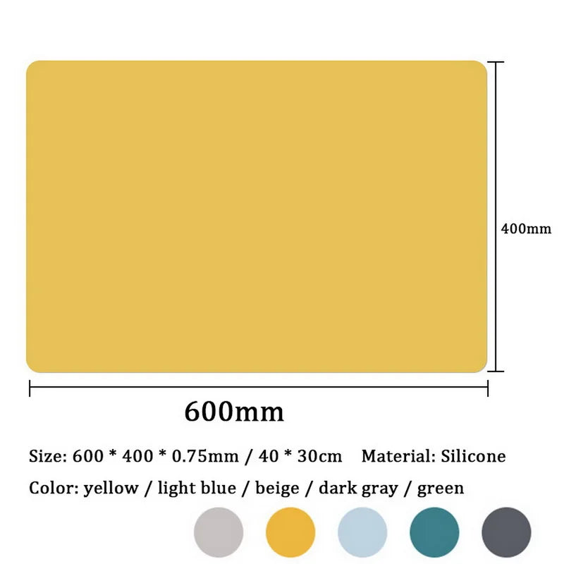 60/40cm Oversized Food Grade Silicone Waterproof Placemat Heat Insulation Anti-Skidding Washable Table Mat For Kitchen Dinner