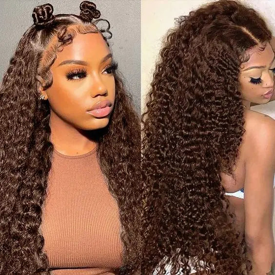 13x6 Light Brown Deep Wave Curly  HD Lace Front Wig Brazilian Remy Human Hair Glueless Lace Frontal Closure Wig for Black Women