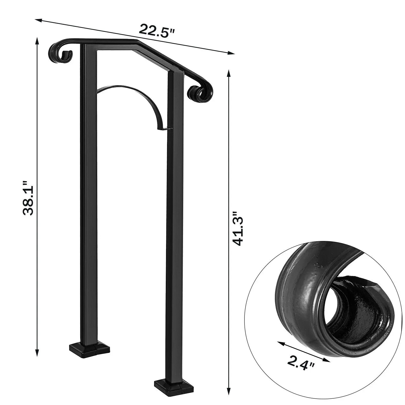 VEVOR Handrail Arch Railing White Fits 1 Or 5 Steps Stair Rail Wrought Iron Hand Rails With Installation Kit For Outdoor Steps