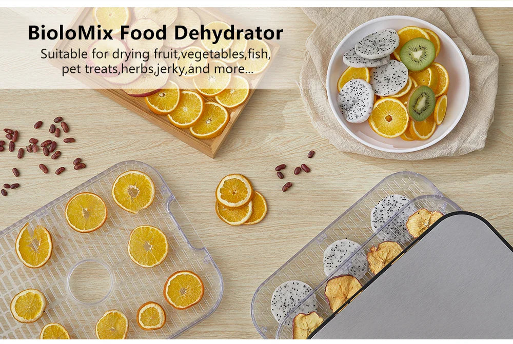 BioloMix BPA FREE 5 Trays Food Dryer Dehydrator with Digital Timer and Temperature Control for Fruit Vegetable Meat Beef Jerky