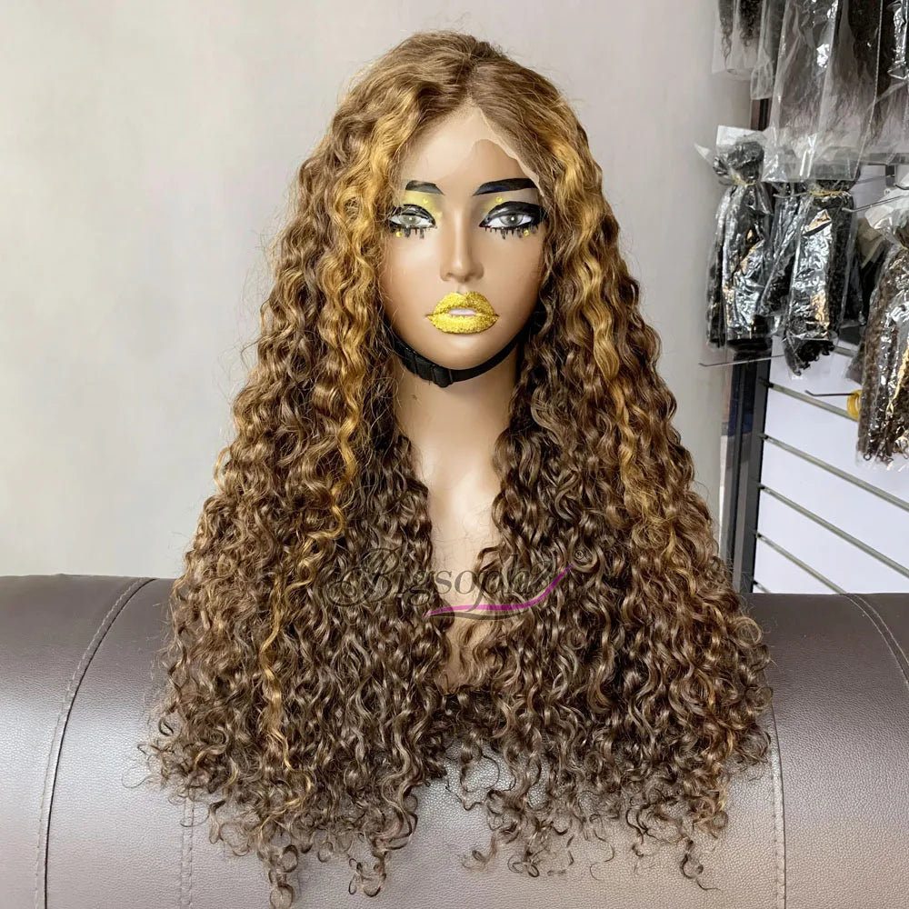 Human Hair Peluca,250 Density Human Hair Wig,SDD 22 Inch Luxury Curl 5X5 Lace Closure Nature Color Wig