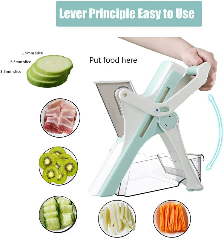 LMETJMA Adjustable Mandoline Slicer Stainless Steel Vegetable Slicer Julienne Safe Vegetable Dicer Onion Carrot Slicer KC0420