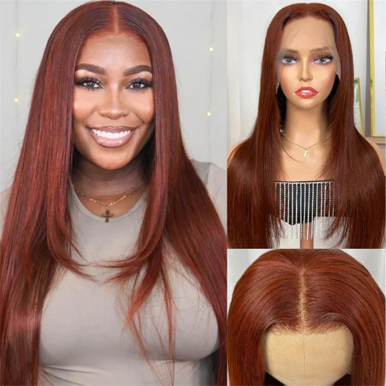 99J Straight Layer Haircut Wig 5x5 Pre-cut Lace Closure Butterfly Hair Wig Burgundy Layered Human Hair Wig Glueless