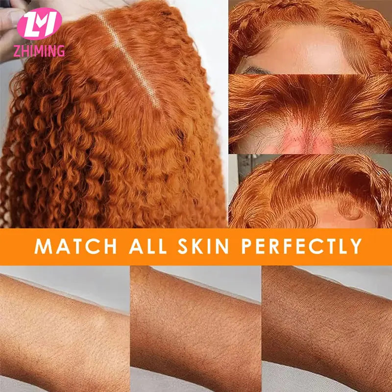HD Orange Ginger Curly 13x4 Lace Front Wig Deep Wave Synthetic Hair Wig High Temperature Silk Lace Frontal Wigs Water Wave
