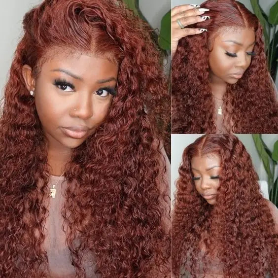 13x4 Reddish Brown Deep Wave Curly Wig Human Hair Hd Full Lace Front Wig Raw Hair hd Lace Frontal Wig for Black Women