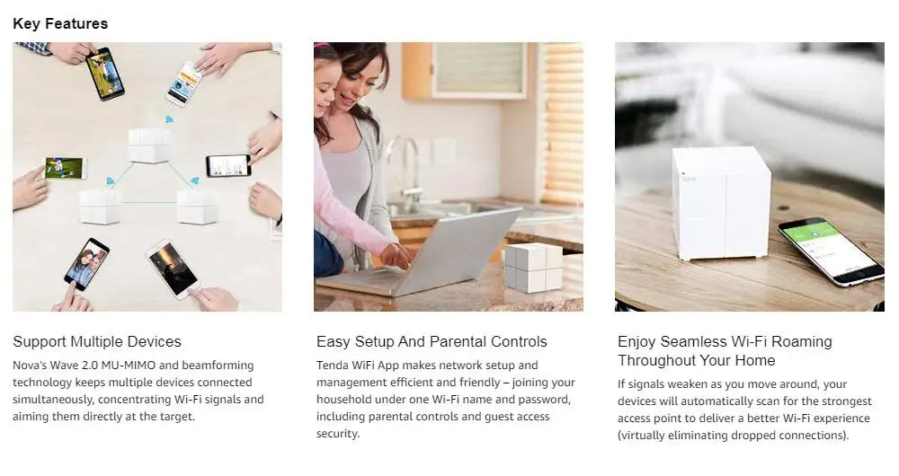 Tenda MW6 Mesh Wireless Gigabit Router 11AC Dual-Band 2.4G/5.0GHz Whole Home Wifi Coverage System Long Range Bridge Repeater