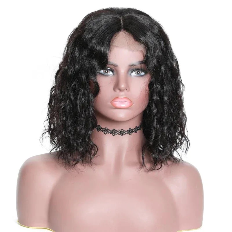 10-16 Inch Water Wave Curly Short Bob Style 13x4 4x4  Frontal Lace Hair Wig Natural Real Brazilian Human Hair Women's Wig
