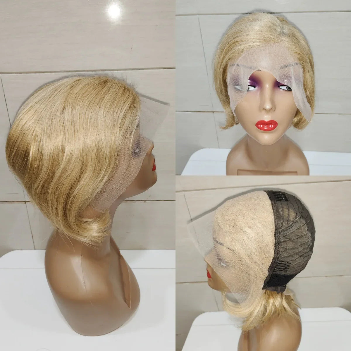 8 Inch 13*4 Pixie Short Straight Remy Hair Wig French Lace Base Material Transparent Lace Front Human Hair Frontal Extension