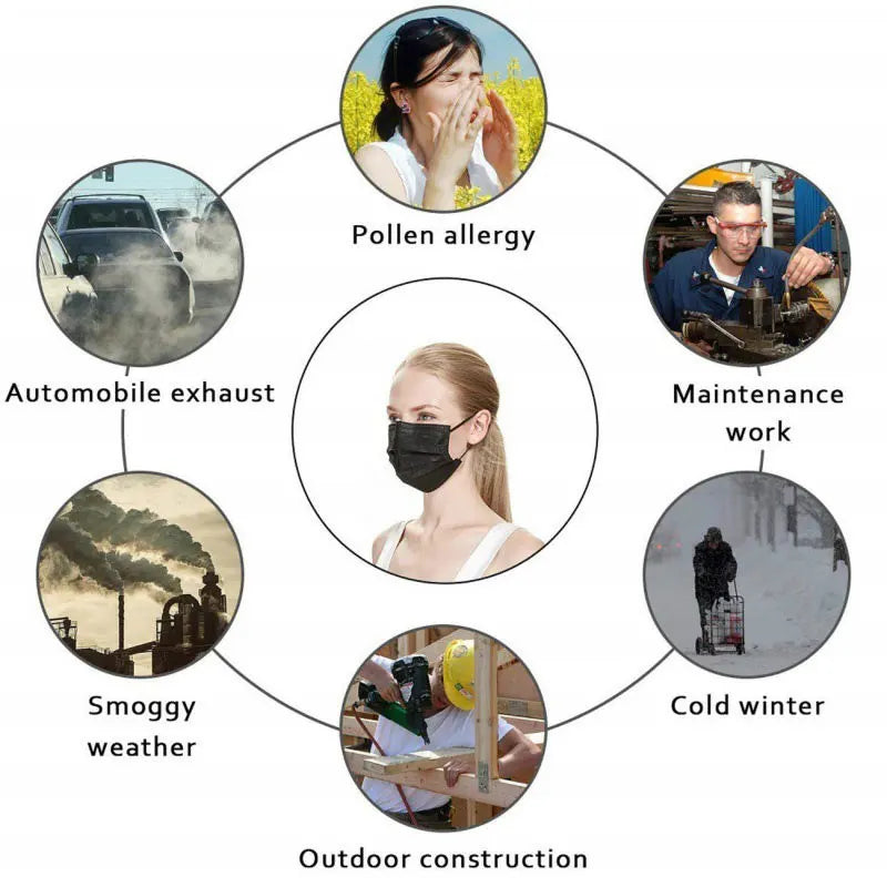 Black Disposable Mask Industrial 3 Layer Ply Filter Mask Adult Adjustable Mouth Face Masks Mascarillas Quirurgicas Homologadas