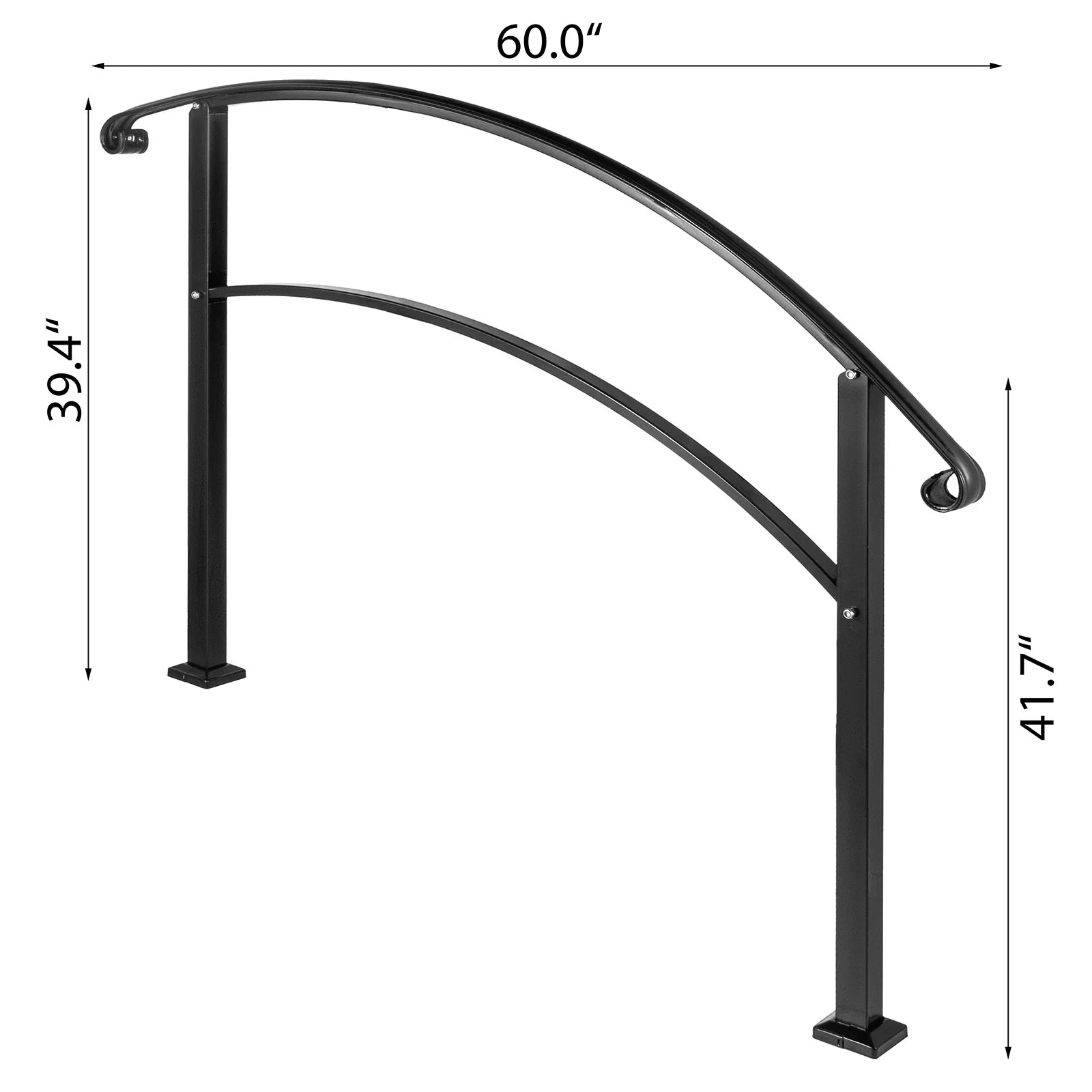 VEVOR Wrought Iron Handrail Fits 1 or 5 Steps with Installation Kit Hand Rails for Outdoor Steps Transition Handrail Stair Rail