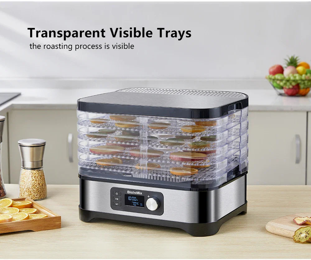 BioloMix BPA FREE 5 Trays Food Dryer Dehydrator with Digital Timer and Temperature Control for Fruit Vegetable Meat Beef Jerky
