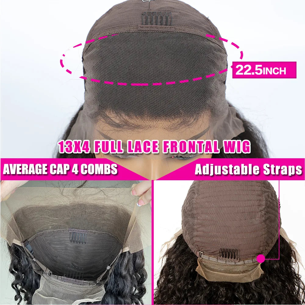 180% Density13x4 Top swiss Lace Water Wave Bob Frontal Real Human Hair Wig  Lace Front Wigs Transparent Deep Kinky