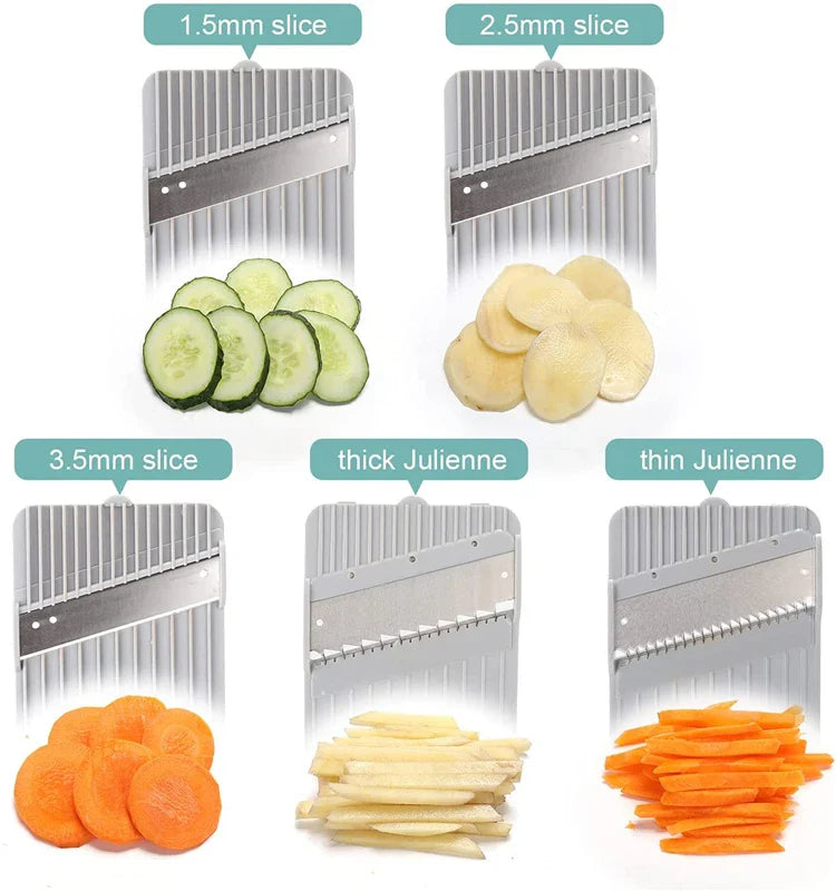 LMETJMA Adjustable Mandoline Slicer Stainless Steel Vegetable Slicer Julienne Safe Vegetable Dicer Onion Carrot Slicer KC0420