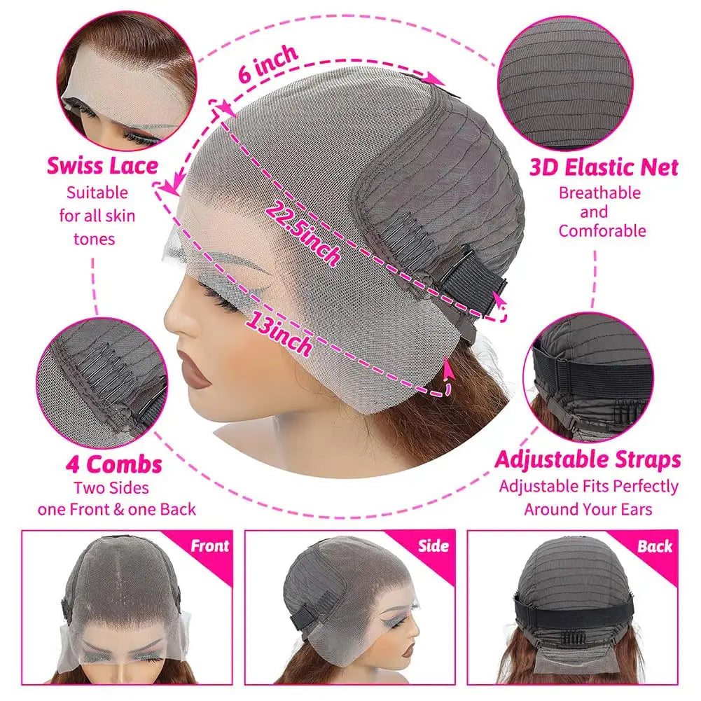 13x6 Light Brown Deep Wave Curly  HD Lace Front Wig Brazilian Remy Human Hair Glueless Lace Frontal Closure Wig for Black Women