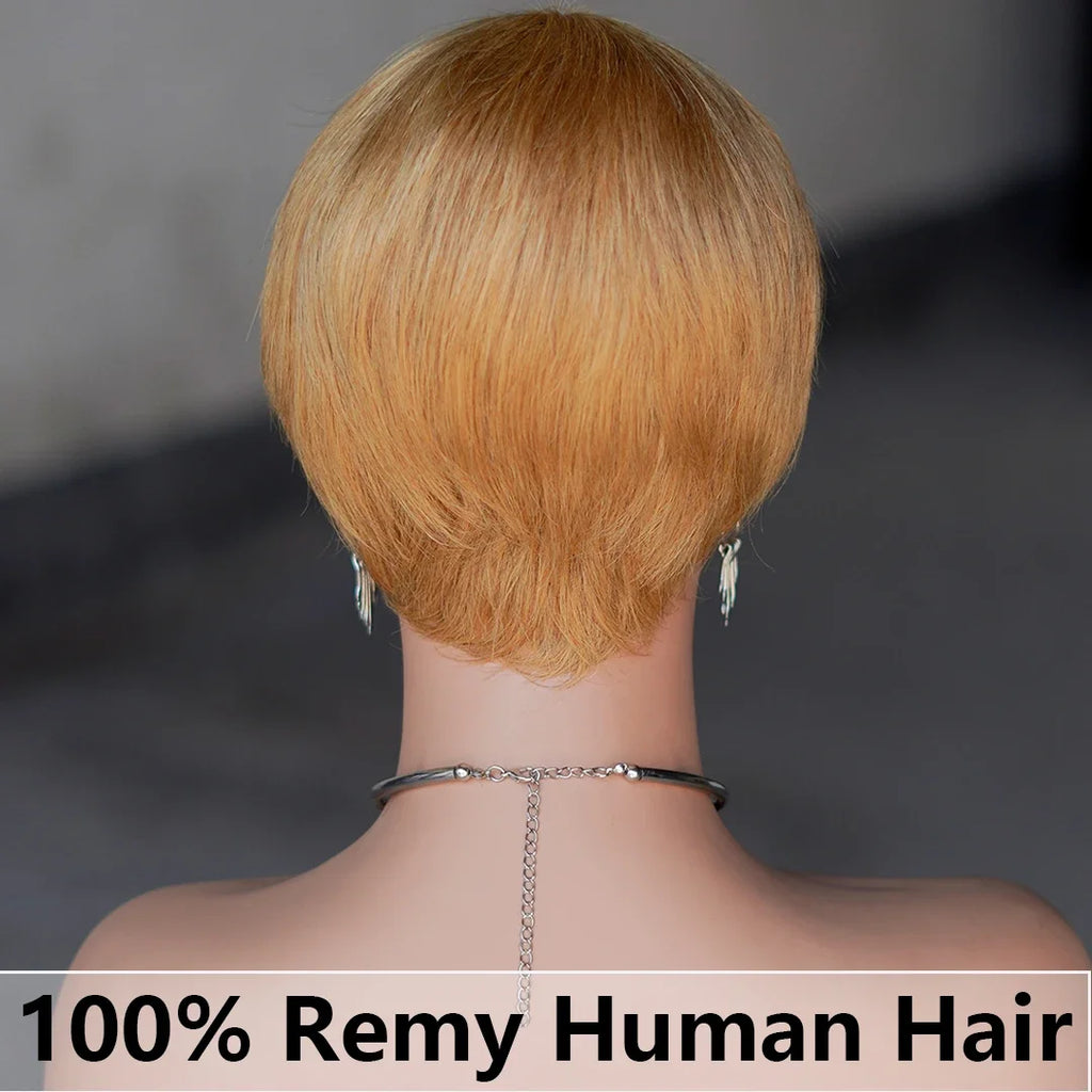 Pixie Cut Human Hair Wig Short Straight  Layered Full Machine Made Wig 100% Remy Human Hair for Black Women Natural