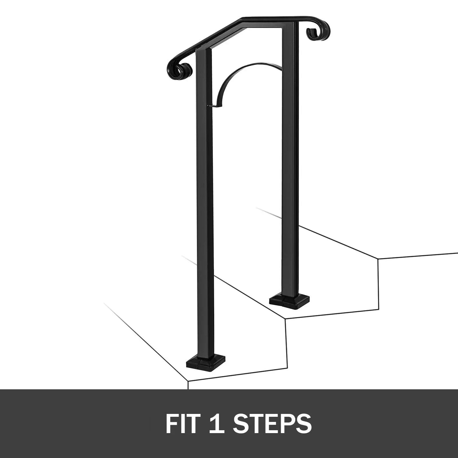 VEVOR Handrail Arch Railing White Fits 1 Or 5 Steps Stair Rail Wrought Iron Hand Rails With Installation Kit For Outdoor Steps