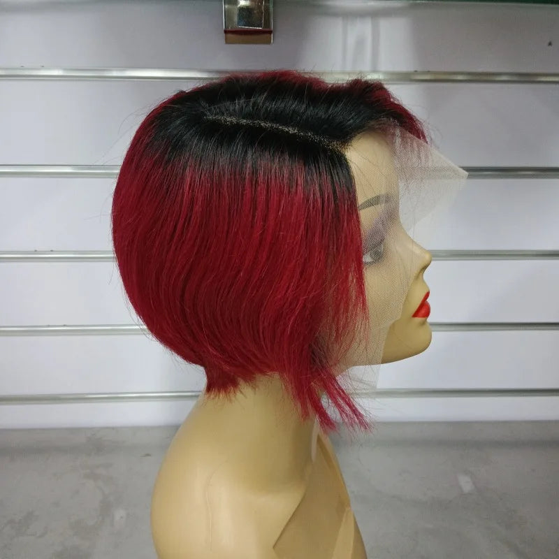 8 Inch 13*4 Pixie Short Straight Remy Hair Wig French Lace Base Material Transparent Lace Front Human Hair Frontal Extension