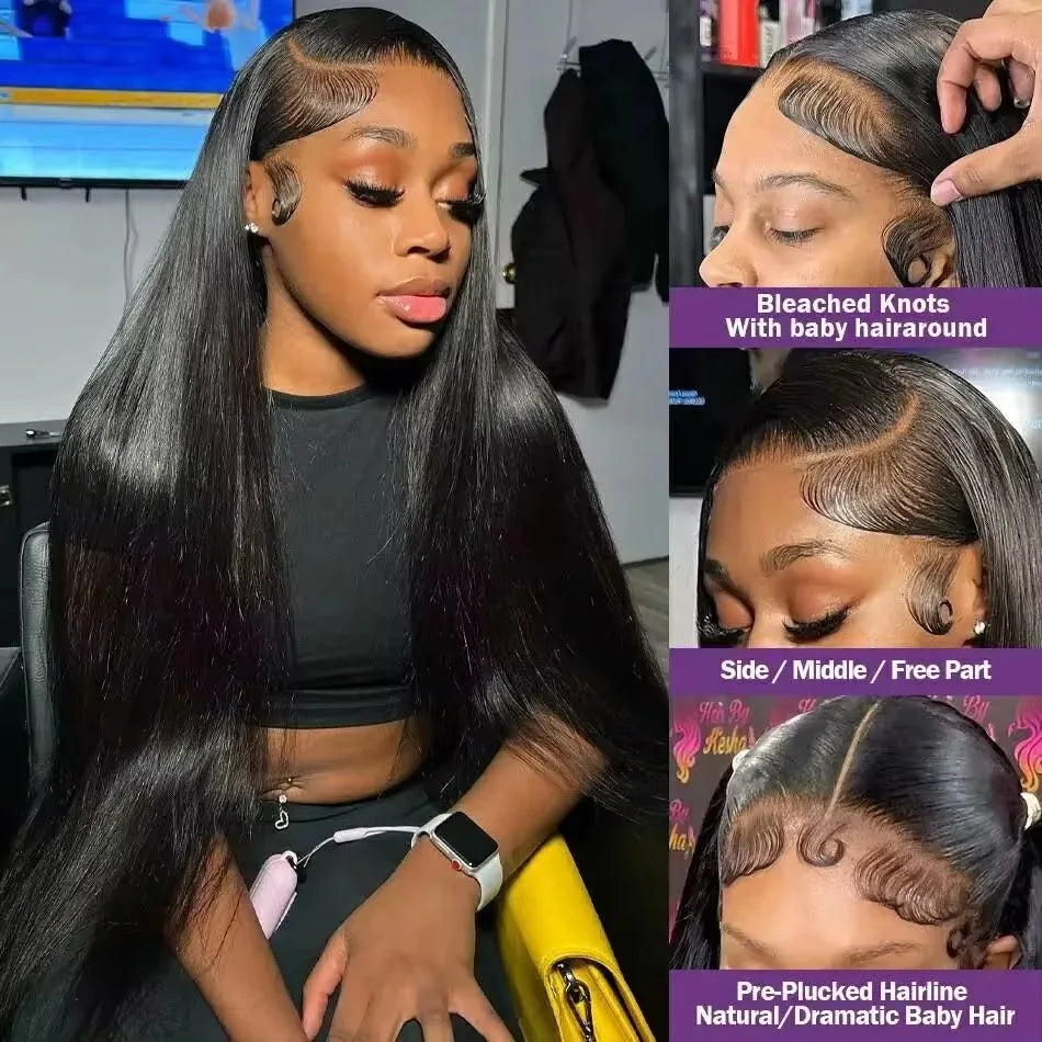 Qeenfy Hair UpGrade Bleached Knots Transparent Brazilian Human Hair Wigs Straight 200 Density 6x4  Wigs for Woman