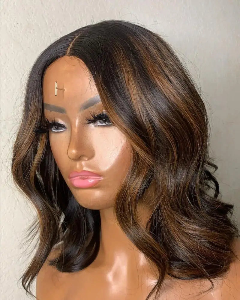 Highlight  Blonde Color13X4 Lace Frontal Human Hair Wig Glueless Bob Weave Wigs Short Bob Lace Front Wig for Women